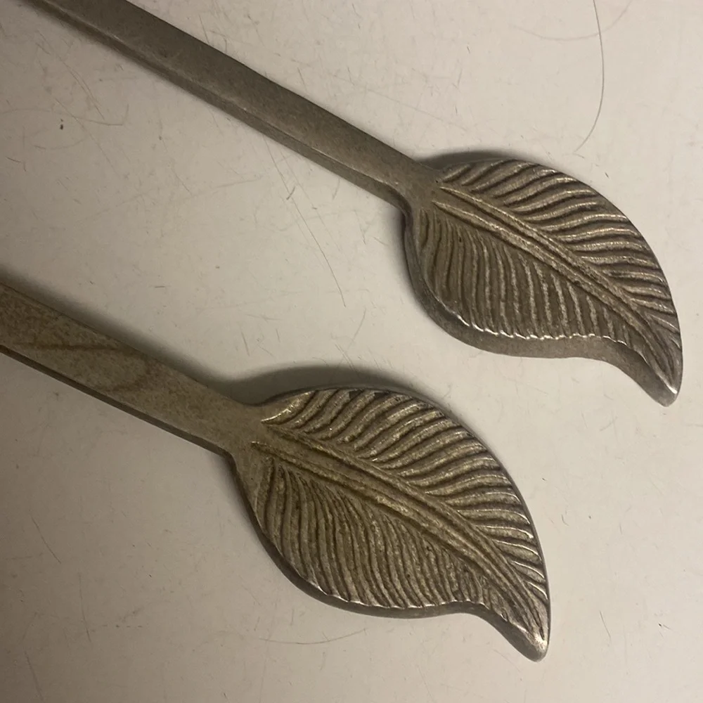 Salad Servers Aluminum Metal Leaf Fork Spoon 12.5”